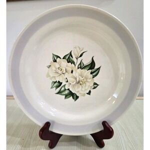 Vintage Homer Laughlin Nautilus White Gardenia Flowers Salad Plate 9", Set Of 6
